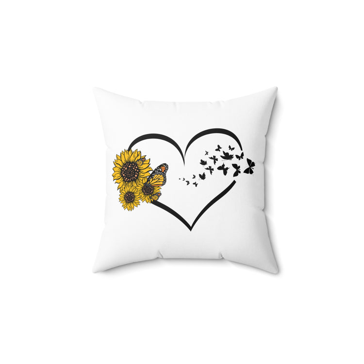 Hilarious Sunflower Heart Butterflies Bohemian Biodiversity Spun Polyester Square Pillow