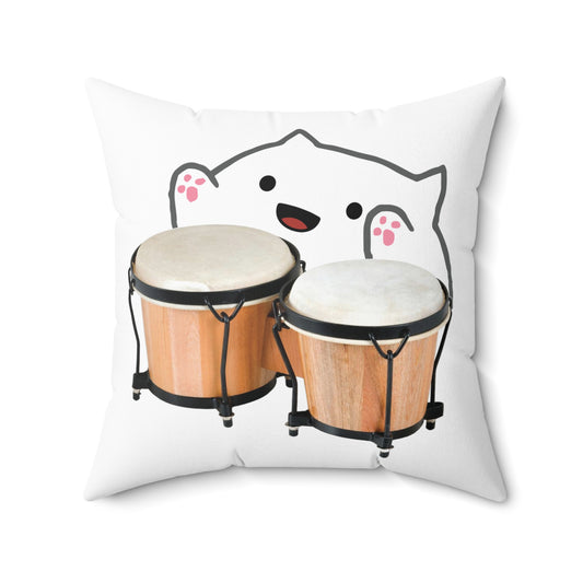 Funny Bongo Cat Cute Musical Instrument Kitten Meme Cartoon Spun Polyester Square Pillow