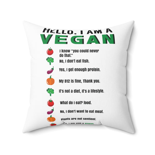 Hello I'm A Vegan Green Leafy Vegetable Healthy Lifestyle Polyester Square Pillow