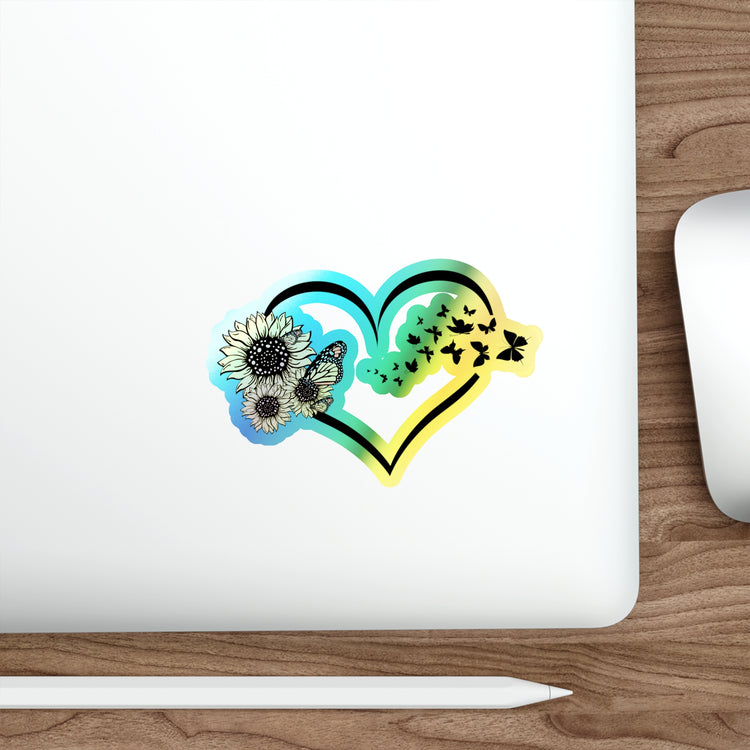 Hilarious Sunflower Heart Butterflies Bohemian Holographic Die-cut Stickers