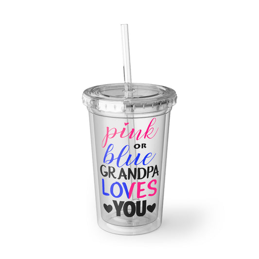 Pink Or Blue Grandpa Loves You Gender Reveal Grandfather Suave Acrylic Cup