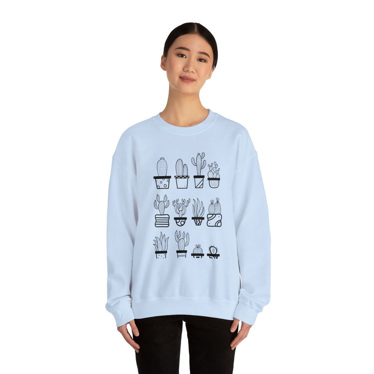 Humorous Cactuses Enthusiasts Cactus Illustration Vintage Novelty Succulents Devotee Gardening Graphic Funny Unisex Heavy Blend™ Crewneck Sweatshirt