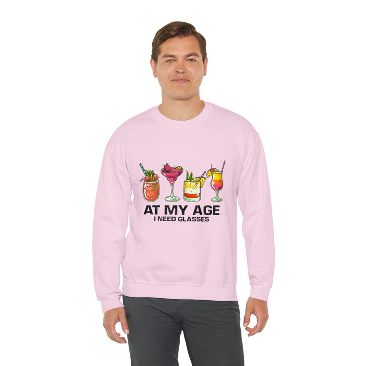 Funny At My Age I Glasses Bartender Mixologist Beverage Unisex Crewneck Sweatshirt