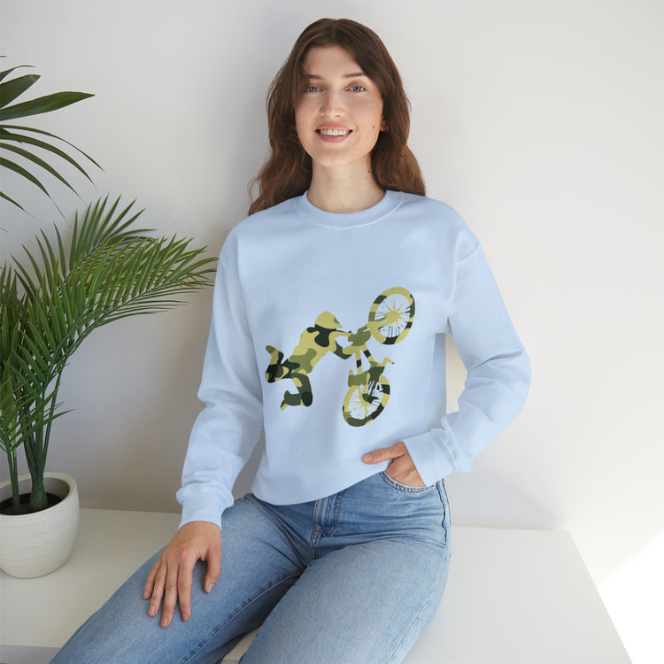 Humorous Military Colors Pattern Bicycle Two-Wheeler Cyclist Unisex Crewneck Sweatshirt