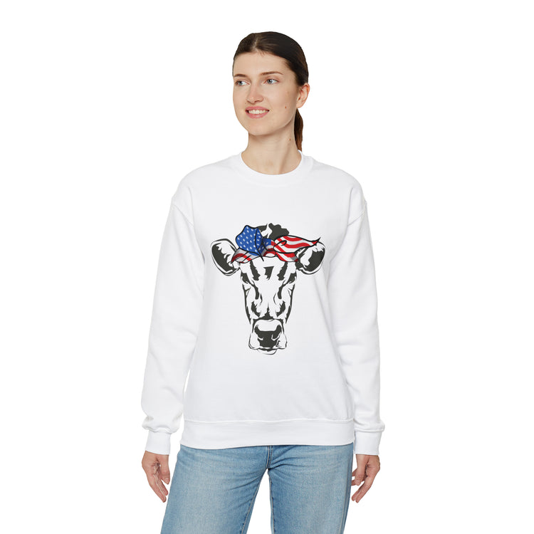 Humorous Cow Bandana Sarcastic Illustration Pun Mockeries Unisex Crewneck Sweatshirt