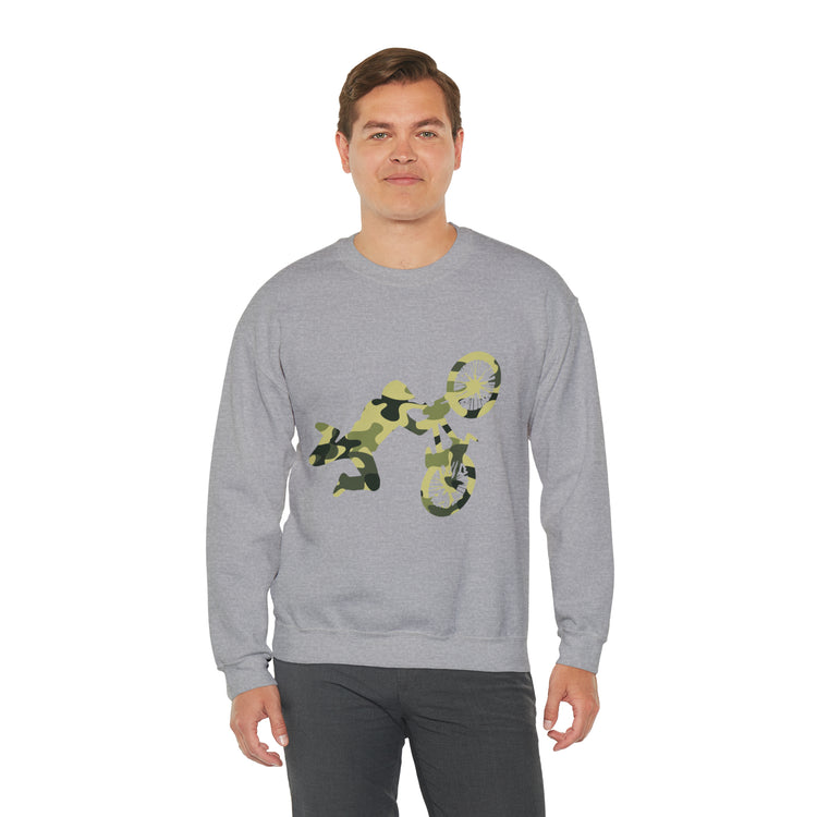 Humorous Military Colors Pattern Bicycle Two-Wheeler Cyclist Unisex Crewneck Sweatshirt