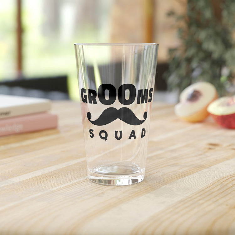 Funny Groom Squad Wedding Bachelors Mustache Wedding Fiance Pint Glass, 16oz