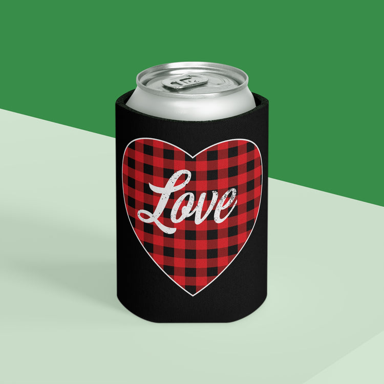 buffalo plaid heart Can Cooler