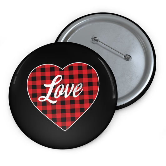 buffalo plaid heart 2 Custom Pin Buttons