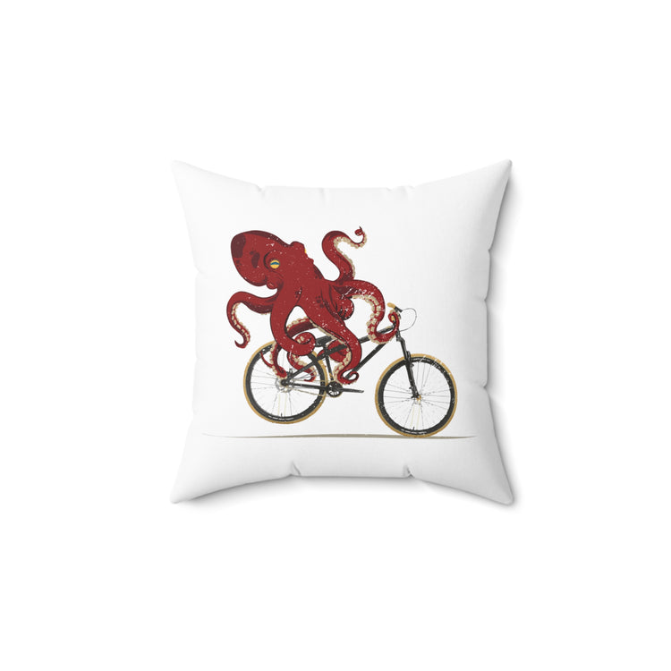 Cycling Octopus Bicycle Enthusiast Invertebrate Steampunk Bike Graphic Spun Polyester Square Pillow