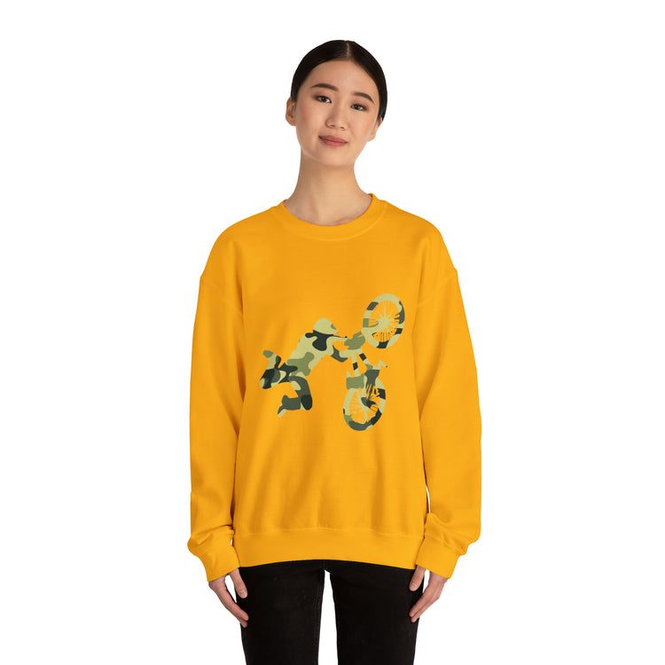 Humorous Military Colors Pattern Bicycle Two-Wheeler Cyclist Unisex Crewneck Sweatshirt