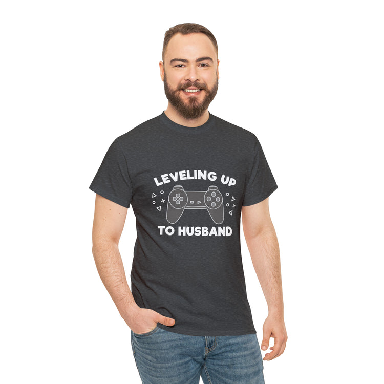 Shirt Funny Leveling Up To Husband Honeymoon Celebratory Hubby T-Shirt Unisex Heavy Cotton Tee