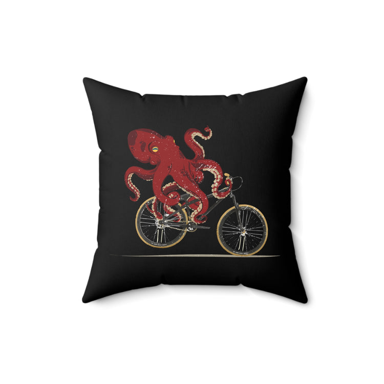 Cycling Octopus Bicycle Enthusiast Invertebrate Steampunk Bike Graphic Spun Polyester Square Pillow