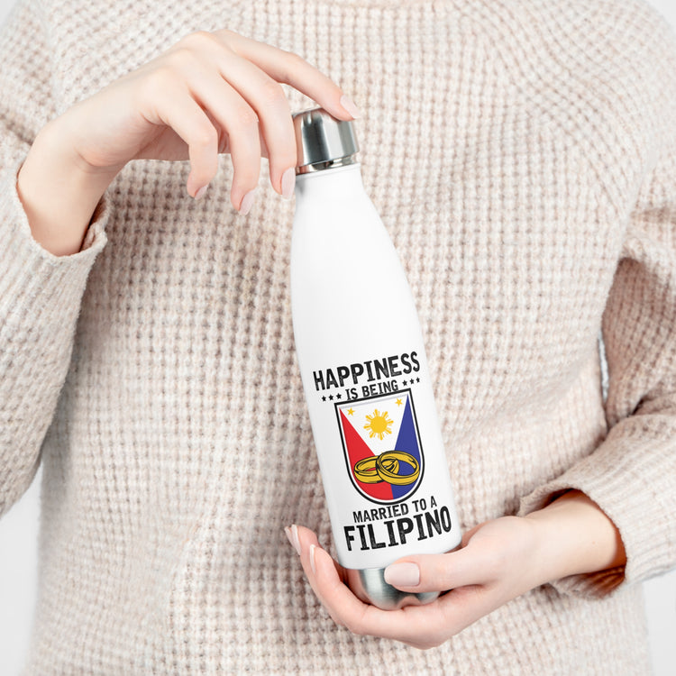 Humorous Happiness Is Married To Filipino Asian Wife Husband Novelty Marriage Nationalistic Philippines Flag 20oz Insulated Bottle