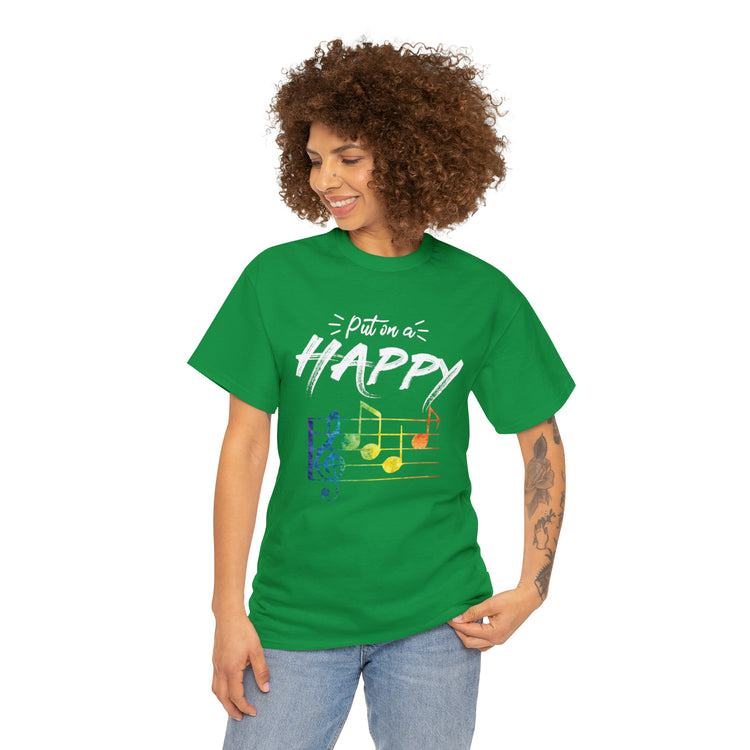 Shirt Funny Put On Smiling Faces Positive Music Lover Musical Instrument Melody Retro T-Shirt Unisex Heavy Cotton Tee