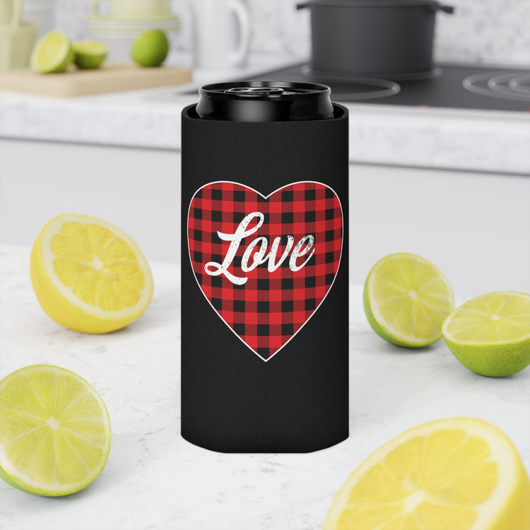 buffalo plaid heart Can Cooler