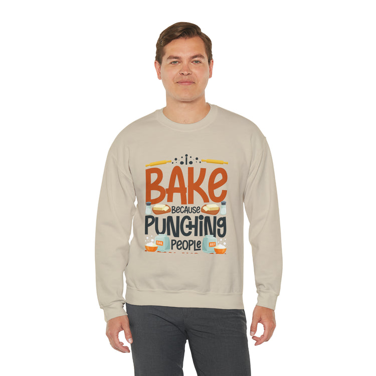 Humorous I Bake Because Punching People Is Frowned Chefs Food Unisex Crewneck Sweatshirt