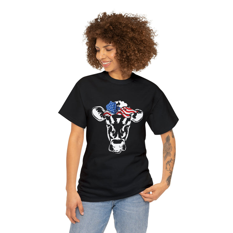 Cool Cow with USA American Flag Bandana Vegan Clothing Herbivore Shirt | Vegetarian T Shirt | Heifer Shirt | Cowgirl Shirt | Farmer Shirt