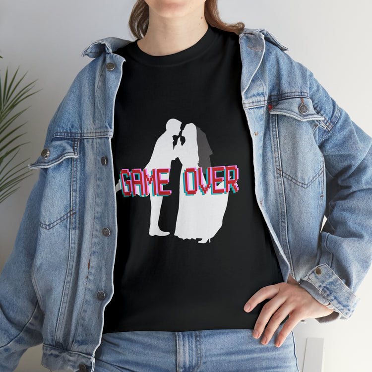 Shirt Funny Game Over Just Married Honeymoon Mr. and Mrs. Wedding T-Shirt Unisex Heavy Cotton Tee