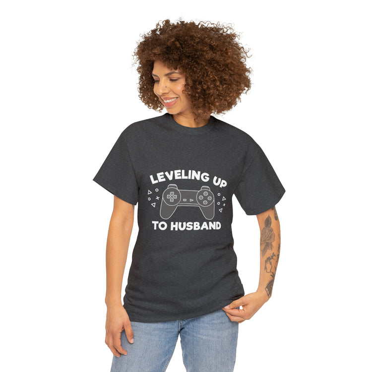 Shirt Funny Leveling Up To Husband Honeymoon Celebratory Hubby T-Shirt Unisex Heavy Cotton Tee