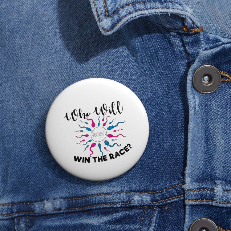 Who Will Win The Race Funny Gender Announcement Custom Pin Buttons