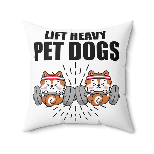 Humorous Pet Dog Weightlifting Physical Fitness Spun Polyester Square Pillow