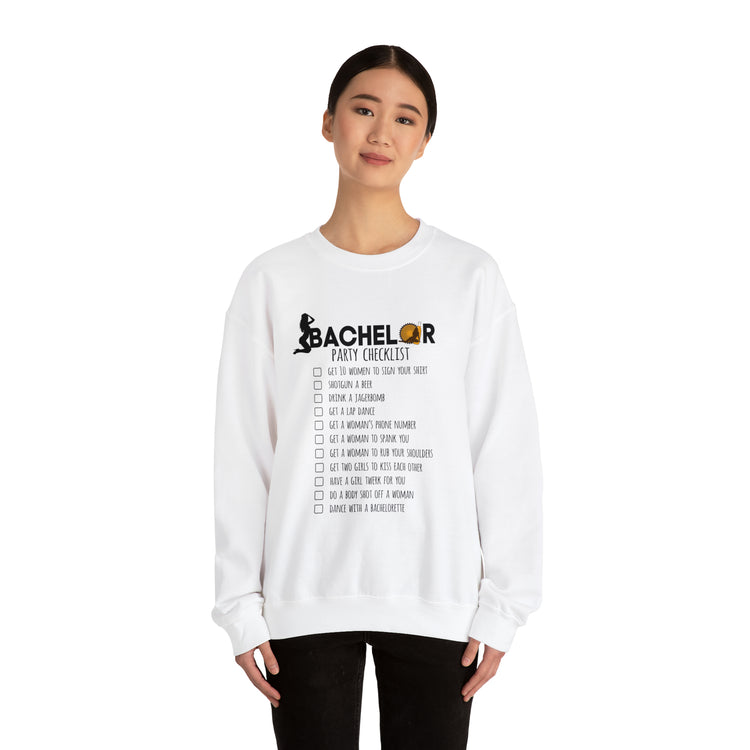 Novelty Bachelors Funny Bridal Marriage Checklist Line Unisex Crewneck Sweatshirt