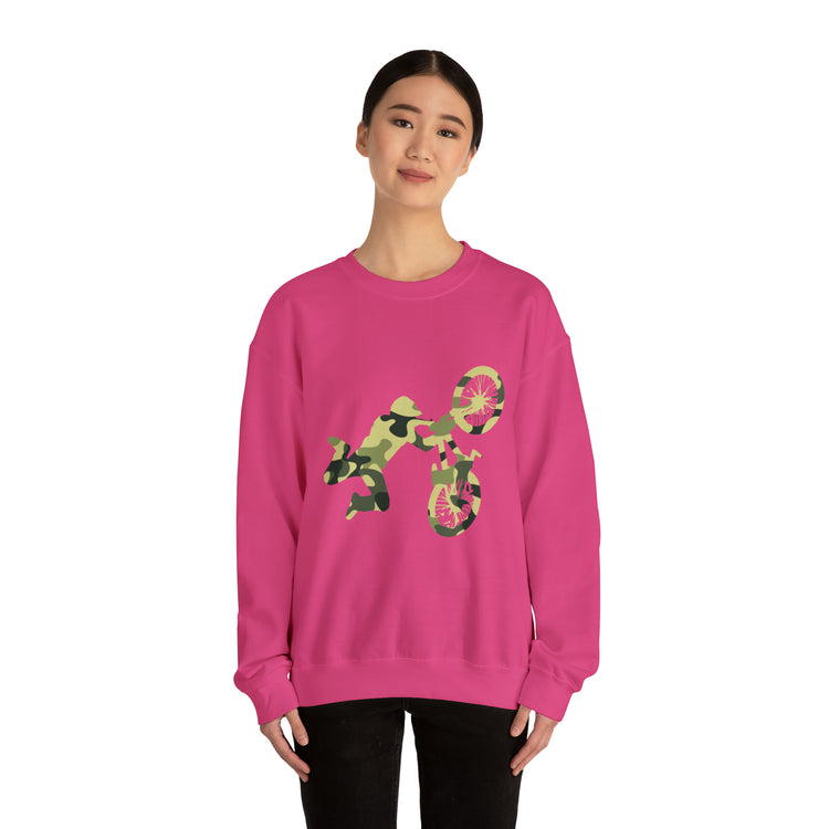 Humorous Military Colors Pattern Bicycle Two-Wheeler Cyclist Unisex Crewneck Sweatshirt