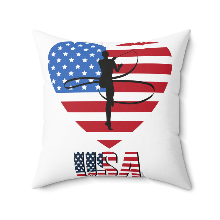 Humorous Acrobatics Athletic Patriotic Trampolining Acrobatic Sporty Spun Polyester Square Pillow