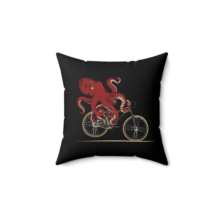 Cycling Octopus Bicycle Enthusiast Invertebrate Steampunk Bike Graphic Spun Polyester Square Pillow