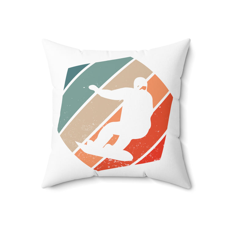 Humorous Nostalgic Sapphire Sundown Evening Skiing Snowboarder Spun Polyester Square Pillow