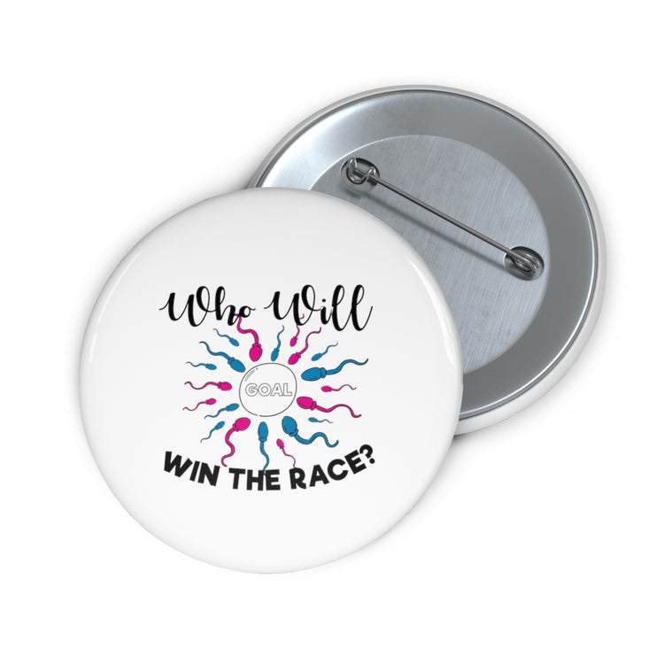 Who Will Win The Race Funny Gender Announcement Custom Pin Buttons