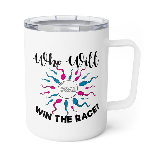 Who Will Win The Race Funny Gender Announcement Insulated Coffee Mug, 10oz