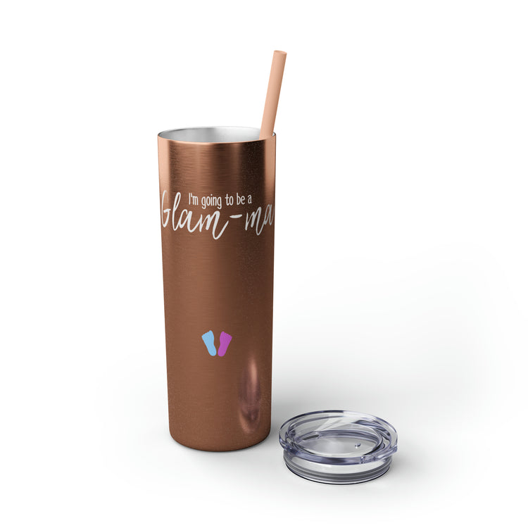 Glam-ma Glamma Pregnancy Announcement New Grandma Gift Skinny Tumbler with Straw, 20oz