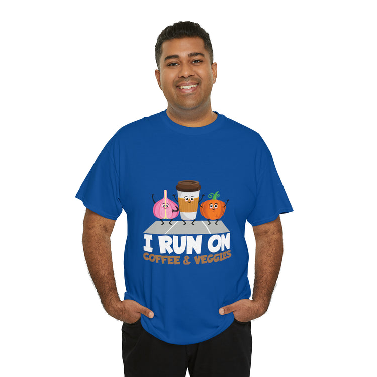 Shirt Funny Run On Coffee And Veggies Energy Caffeinated Organic Gourmet Vegetarian T-Shirt Unisex Heavy Cotton Tee