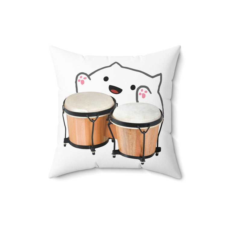 Funny Bongo Cat Cute Musical Instrument Kitten Meme Cartoon Spun Polyester Square Pillow