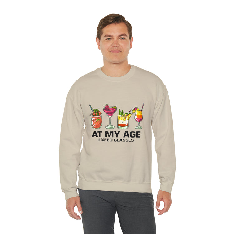 Funny At My Age I Glasses Bartender Mixologist Beverage Unisex Crewneck Sweatshirt