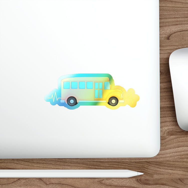Novelty Heartbeats Students Transportation Motorbus Schooling Holographic Die-cut Stickers