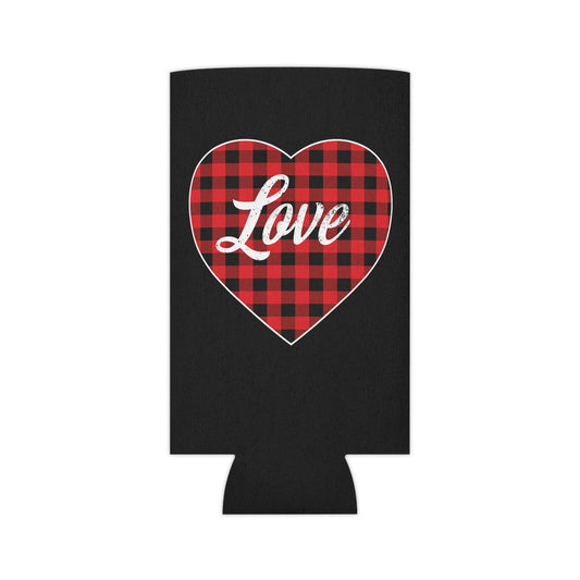 buffalo plaid heart Can Cooler