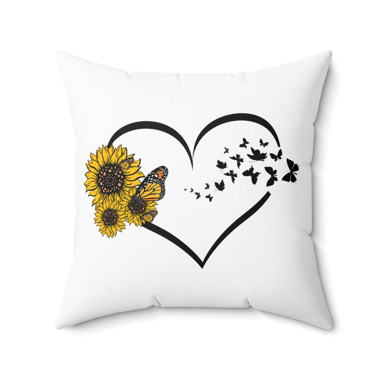 Hilarious Sunflower Heart Butterflies Bohemian Biodiversity Spun Polyester Square Pillow