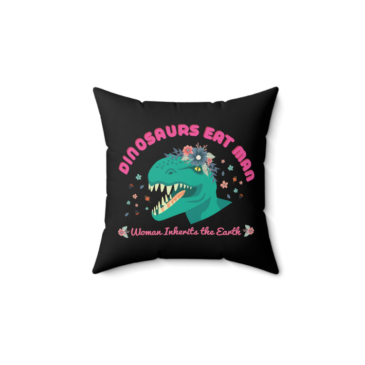 Humorous Funny Dinosaurs Eat Man Funny Retro Outdoor Adventures Dinosaurs Spun Polyester Square Pillow