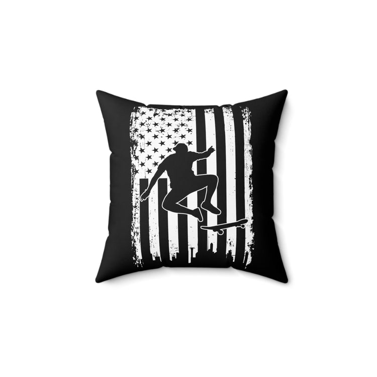 Humorous Patriotic Nationalism Skateboarding Extreme Sports Spun Polyester Square Pillow