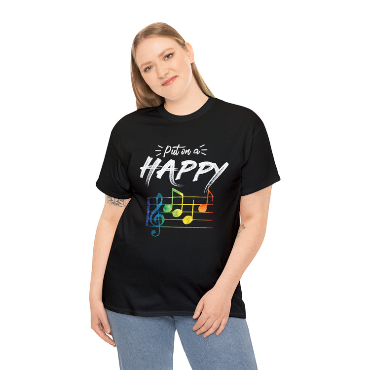 Shirt Funny Put On Smiling Faces Positive Music Lover Musical Instrument Melody Retro T-Shirt Unisex Heavy Cotton Tee