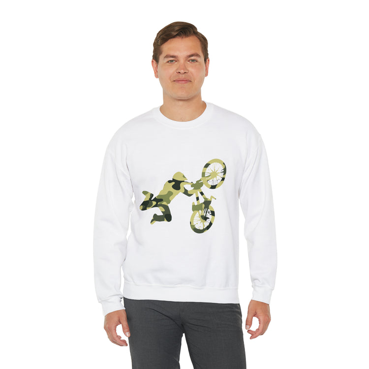 Humorous Military Colors Pattern Bicycle Two-Wheeler Cyclist Unisex Crewneck Sweatshirt