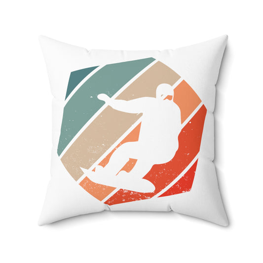 Humorous Nostalgic Sapphire Sundown Evening Skiing Snowboarder Spun Polyester Square Pillow