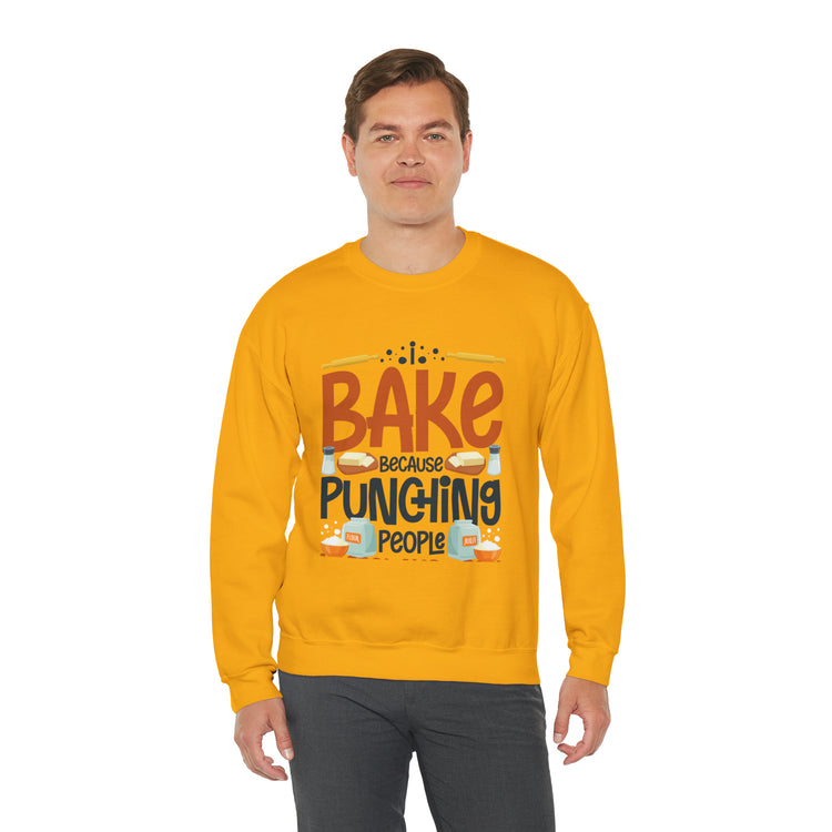 Humorous I Bake Because Punching People Is Frowned Chefs Food Unisex Crewneck Sweatshirt