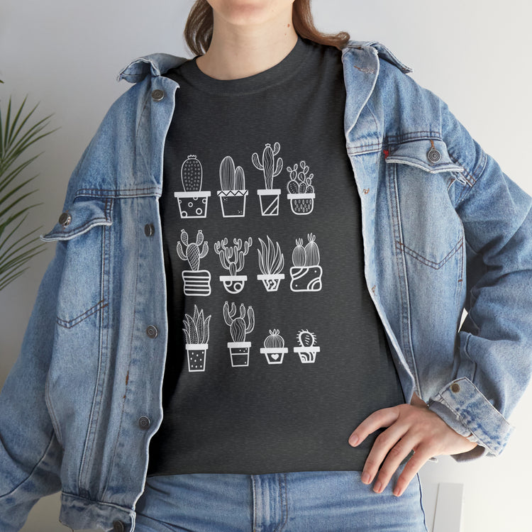 Shirt Funny Cactus Gardening Miniature Flowers Repotting Garden T-Shirt Unisex Heavy Cotton Tee