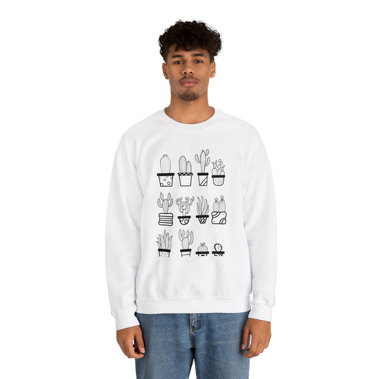 Humorous Cactuses Enthusiasts Cactus Illustration Vintage Novelty Succulents Devotee Gardening Graphic Funny Unisex Heavy Blend™ Crewneck Sweatshirt