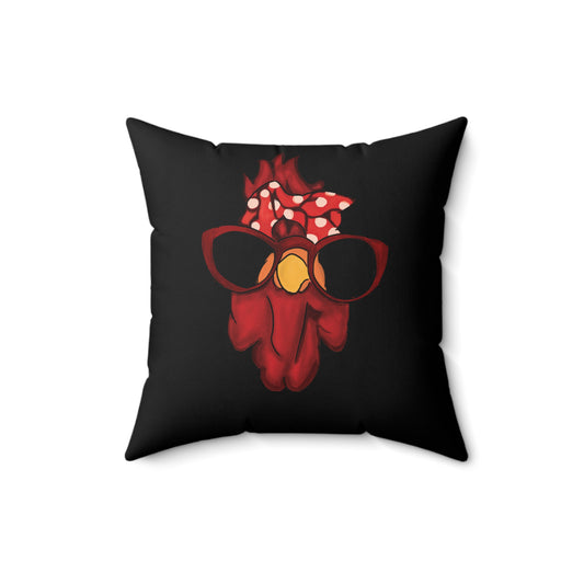 Rooster Hen Chicken Bandana and Glasses Farmer | Chicken Lady Gift Spun Polyester Square Pillow