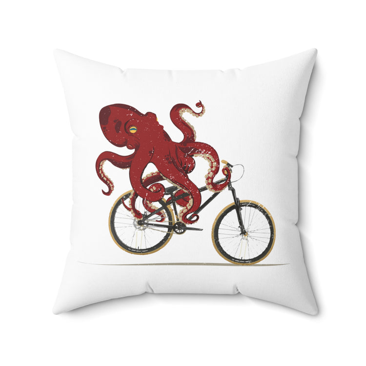 Cycling Octopus Bicycle Enthusiast Invertebrate Steampunk Bike Graphic Spun Polyester Square Pillow